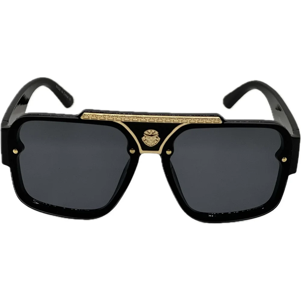 Luxury Oversized Square Sunglasses Gold Medallion Black Frame Men's Fashion 2026